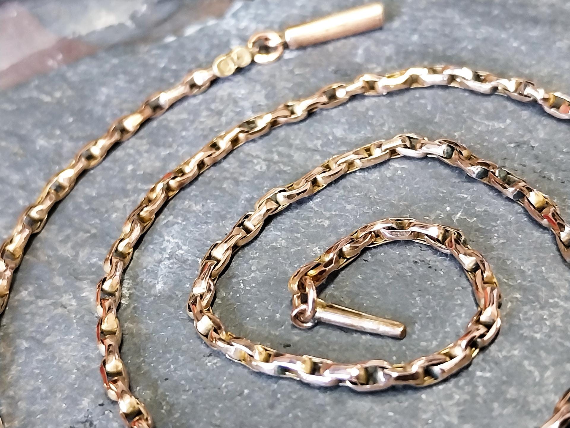 Antique 9ct GOLD Rolo BELCHER Chain Necklace with Barrel Clasp - 17" - 5.3g