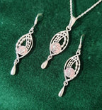 Sterling Silver Celtic Rose Necklace and Matching Earrings Gift Set - 6.8g