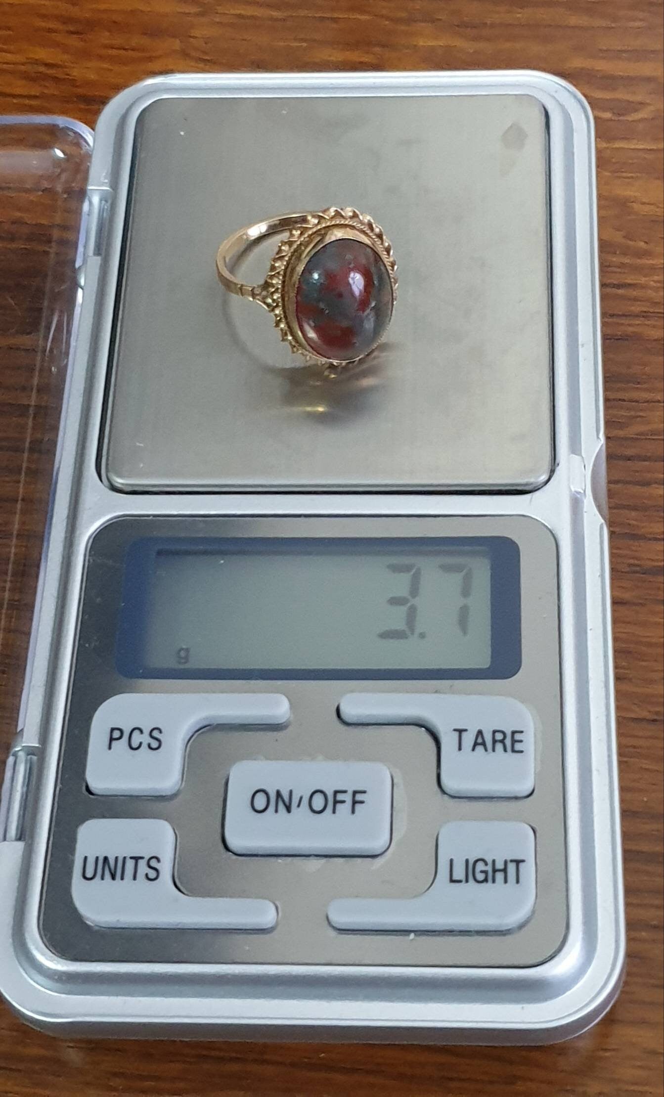 Vintage 9ct Gold MOSS AGATE Ring - Dendritic - Size uk N 1/2 (us 7) - 3.7g