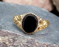 Vintage 9ct GOLD BLACK ONYX Signet Ring - Size uk T (us 9.5) - 2.5g