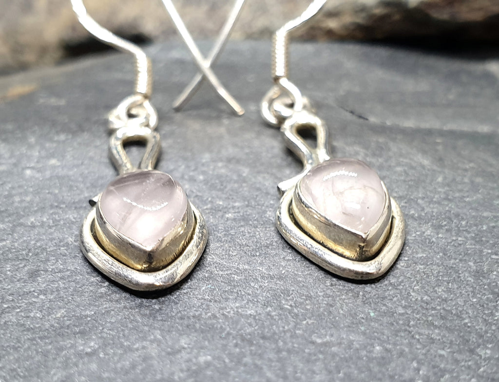 Vintage Sterling Silver Rose Quartz EARRINGS - Long Dangling  - 3.5g