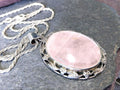 Vtg Large Sterling Silver ROSE QUARTZ  Pendant Necklace on 16" Chain - 21.2g