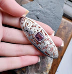 Vintage Sterling Silver BROOCH - Amethyst and shamrocks - 8.6g