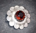 Antique Scalloped Citrine Brooch - Low Grade Silver - 7.4g