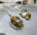 Vintage Sterling Silver AMBER Drop EARRINGS - Dangling  - 6.8g