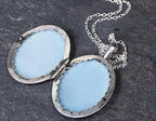 Vintage SILVER LOCKET - Oval with Four Flowers on 18" Chain - 4g