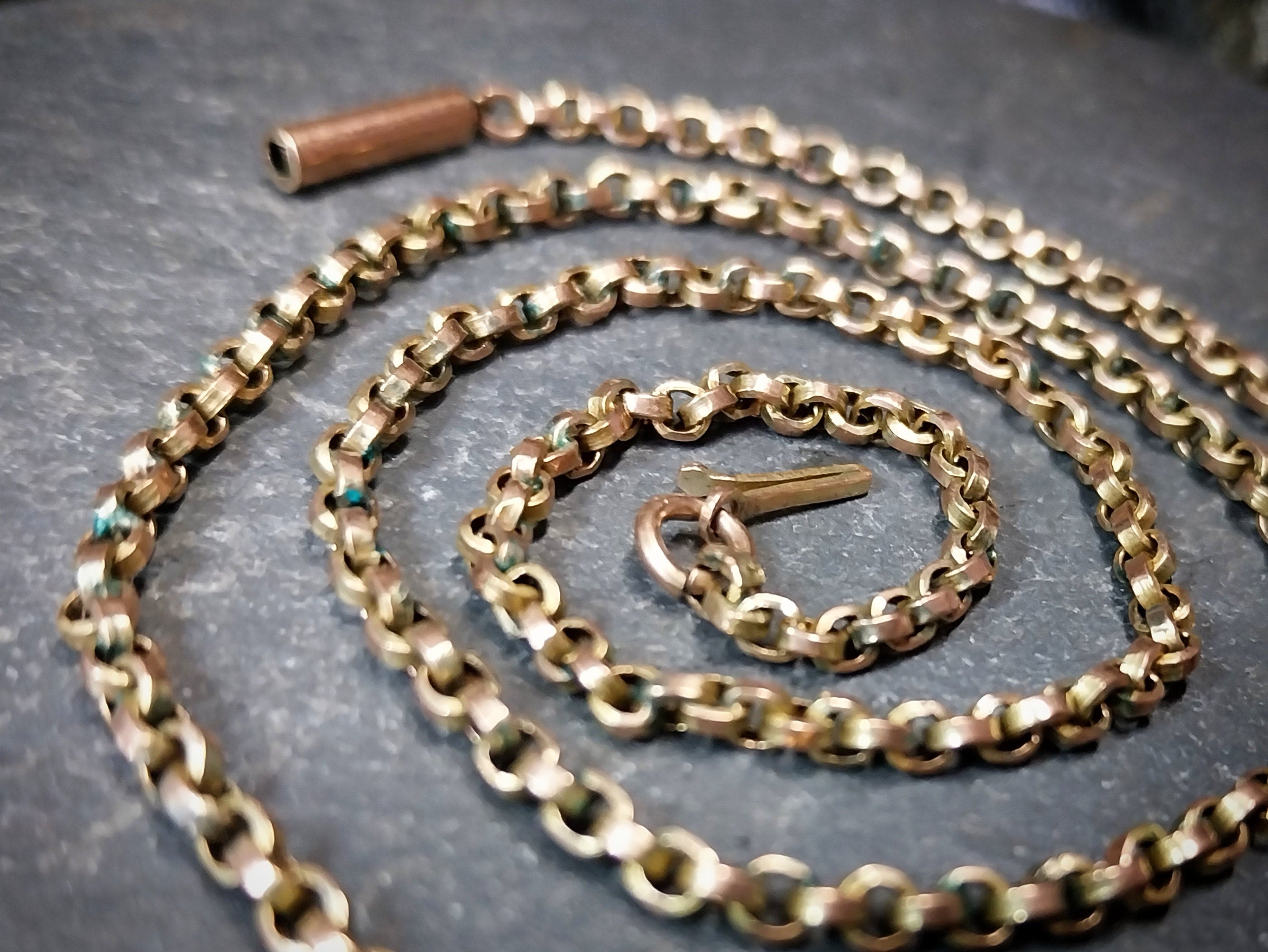 Antique 9ct GOLD ROLO BELCHER Chain Necklace with Barrel Clasp - 18 1/4" - 6.4g