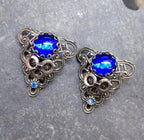 Vintage Costume EARRINGS Blue Triangular Clip On - 8.1g