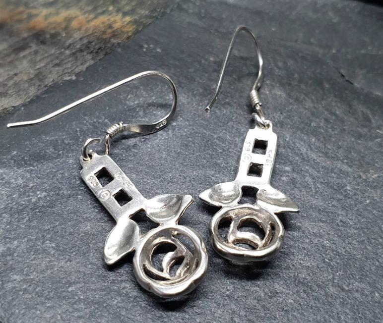 Kit Heath Sterling Silver Dangle Earrings - Rose Drop - 3.2g
