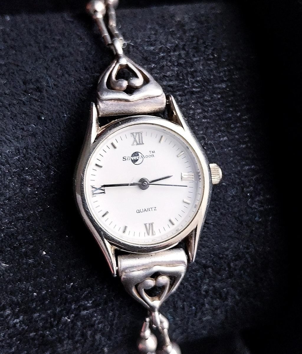 Vintage Sterling Silver Silver Moon WATCH - Bead Link bracelet Strap 18cm - 17.7g