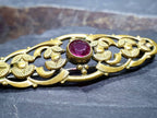 ANTIQUE Pinchbeck Brooch with Pink Cranberry Glass Gemstone - Edwardian 5.8g