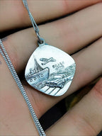 Georg Jensen St CHRISTOPHER pendant Necklace, Double Sided with Boat on 22" Chain - 5.7g