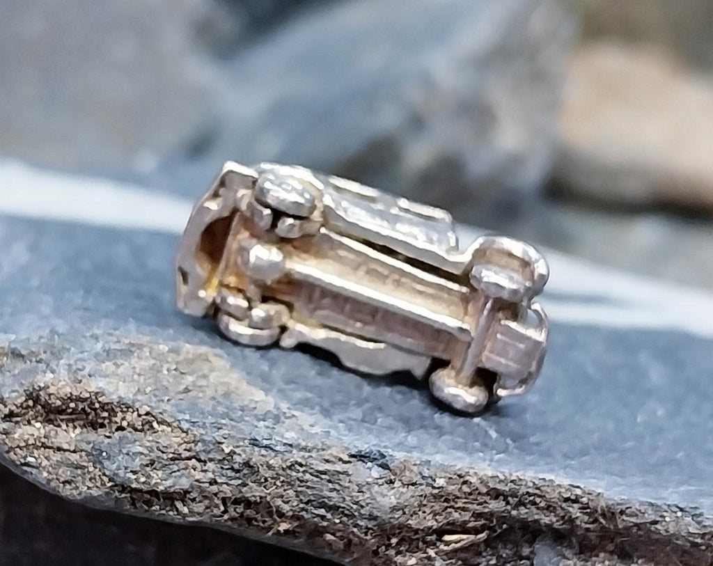 SILVER TAXI Cab CHARM - Vintage Opening & Moving car for Bracelet - 3.3g