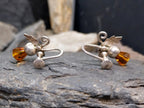 Antique Sterling Silver Carnelian Thistle Earrings - Screw Backs - 3.4g