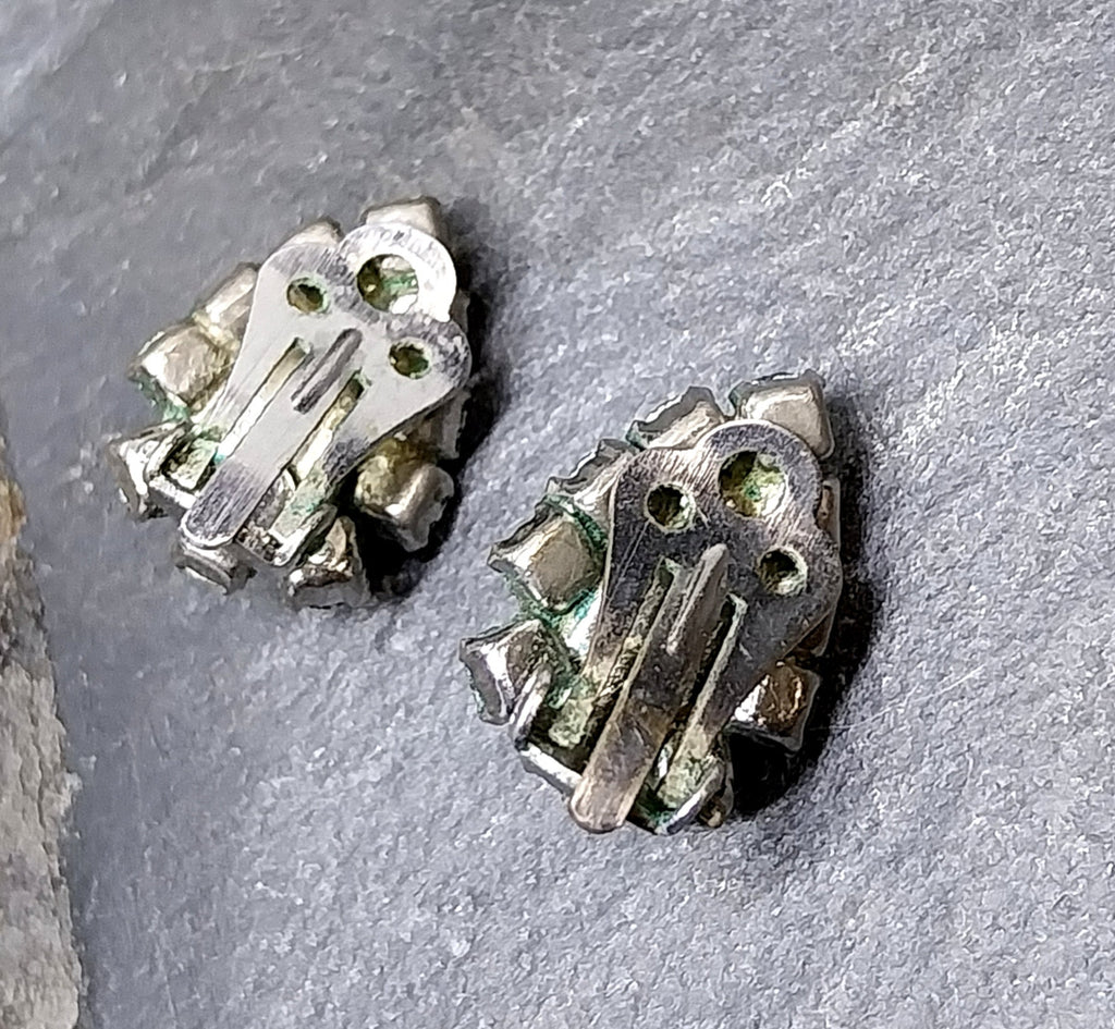 Vintage EARRINGS Blue Aurora Borealis Clip On - 3.7g