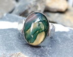 Vintage SILVER Moss Agate RING Dendritic Stone - adjustable size 0 (us 7) - 5.9g