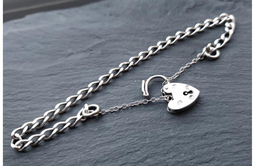 Vintage SILVER LINK BRACELET with Padlock Lock Clasp c 1977 - 18cm - 6.6g