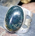 Vintage SILVER Moss Agate RING Magnus Maximus Designs Edinburgh - uk size R (us 8.5) - 7.1g