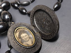 Victorian BOG OAK LOCKET and Bead Necklace with Bacchante Cameo carving