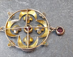 Edwardian 9ct Rose GOLD Red Gemstone Drop Pendant Necklace 20" Chain - 2.6g