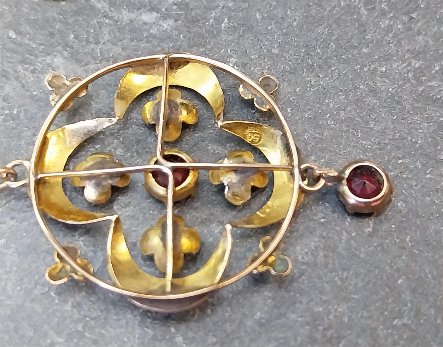 Edwardian 9ct Rose GOLD Red Gemstone Drop Pendant Necklace 20" Chain - 2.6g