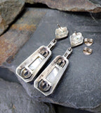 Sterling Silver Art Deco EARRINGS MOP & Marcasite - 12.1g