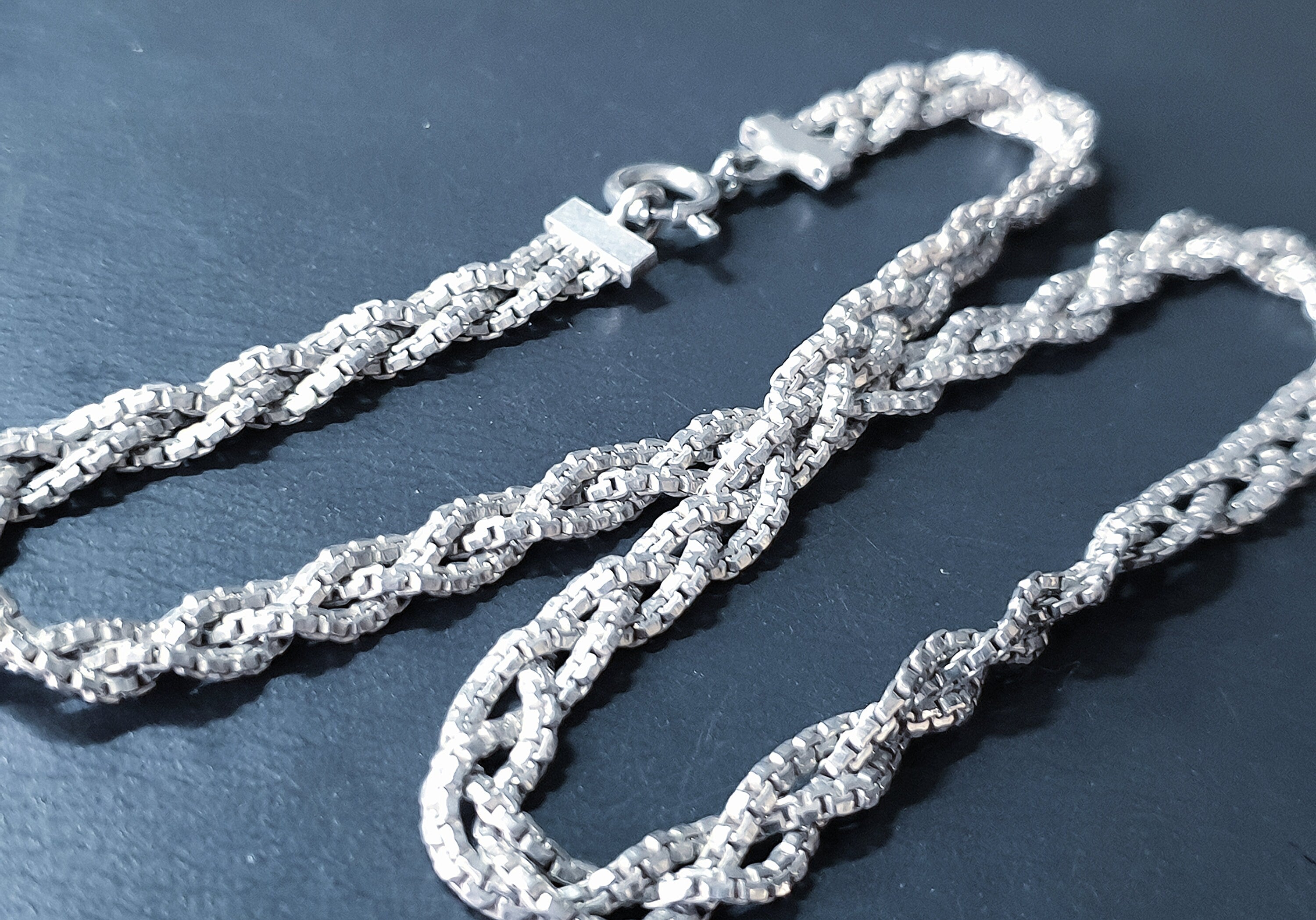 STERLING SILVER Braided Twist Choker Chain - 15" Long - 16.1g