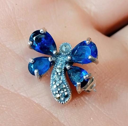 Vintage BUTTERFLY Bug BROOCH with Marcasite Stones, Sterling Silver - 3.3g