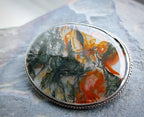 Vintage Sterling Silver Moss Agate Brooch - Vibrant Dendritic Gemstone  - 6.7g