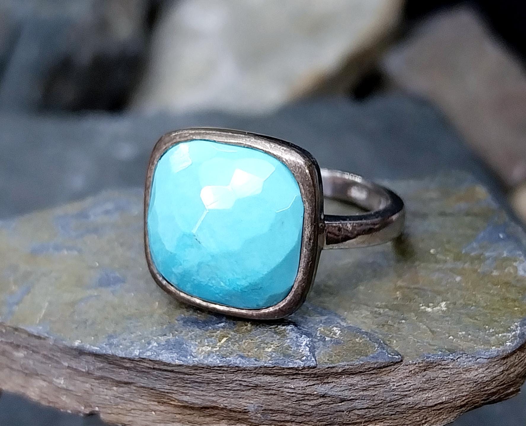 Vintage Sterling SILVER Turquoise Ring - Size uk N (us 7) - 4g