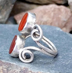 Vintage Double CARNELIAN Sterling Silver Ring - uk size N (6.5) - 4.1g