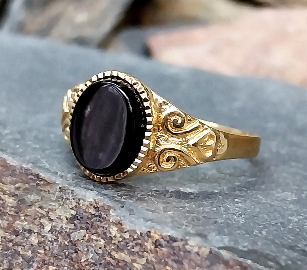 Vintage 9ct GOLD BLACK ONYX Signet Ring - Size uk T (us 9.5) - 2.5g