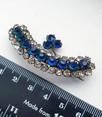 Art Deco SHAMROCK Brooch - Blue and Clear Paste Stones -8.1g