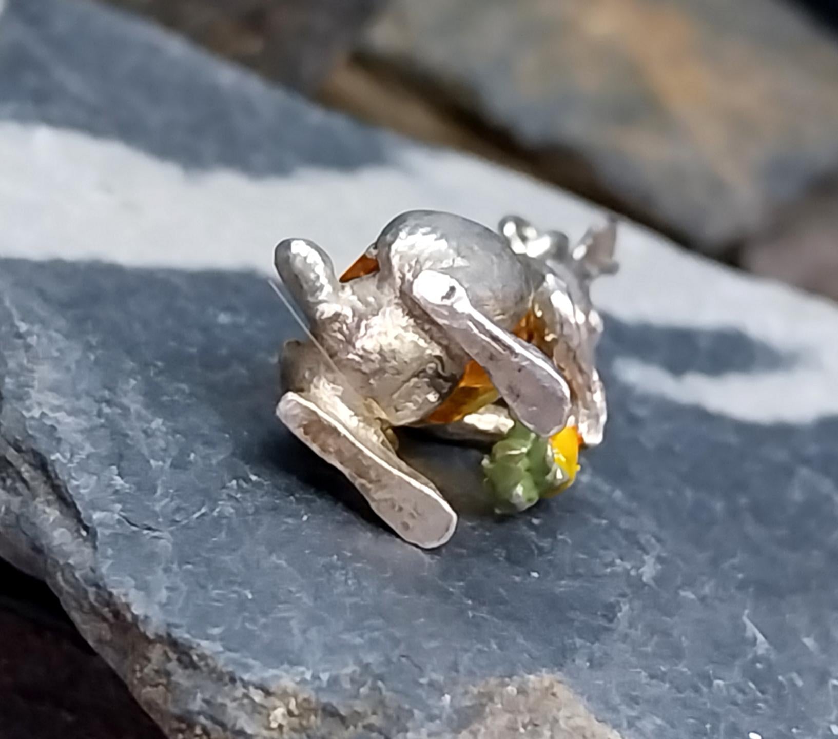 Vintage NUVO Bunny Rabbit Charm Pendant Sterling Silver with Gemstone Body - 3.8g