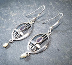 Sterling Silver CELTIC ROSE Dangle Earrings - with Purple amethyst Stone - 4.2g
