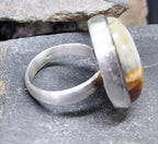 Sterling Silver Mottled MOSS AGATE RING - uk size S (us 9) - 13.1g