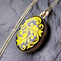 9ct GOLD and BLUE ENAMEL Scroll Locket Necklace & 18" Chain - 2.7g