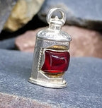 Vintage Silver LANTERN LAMP CHARM - with Red Glass for Bracelet - 3.8g