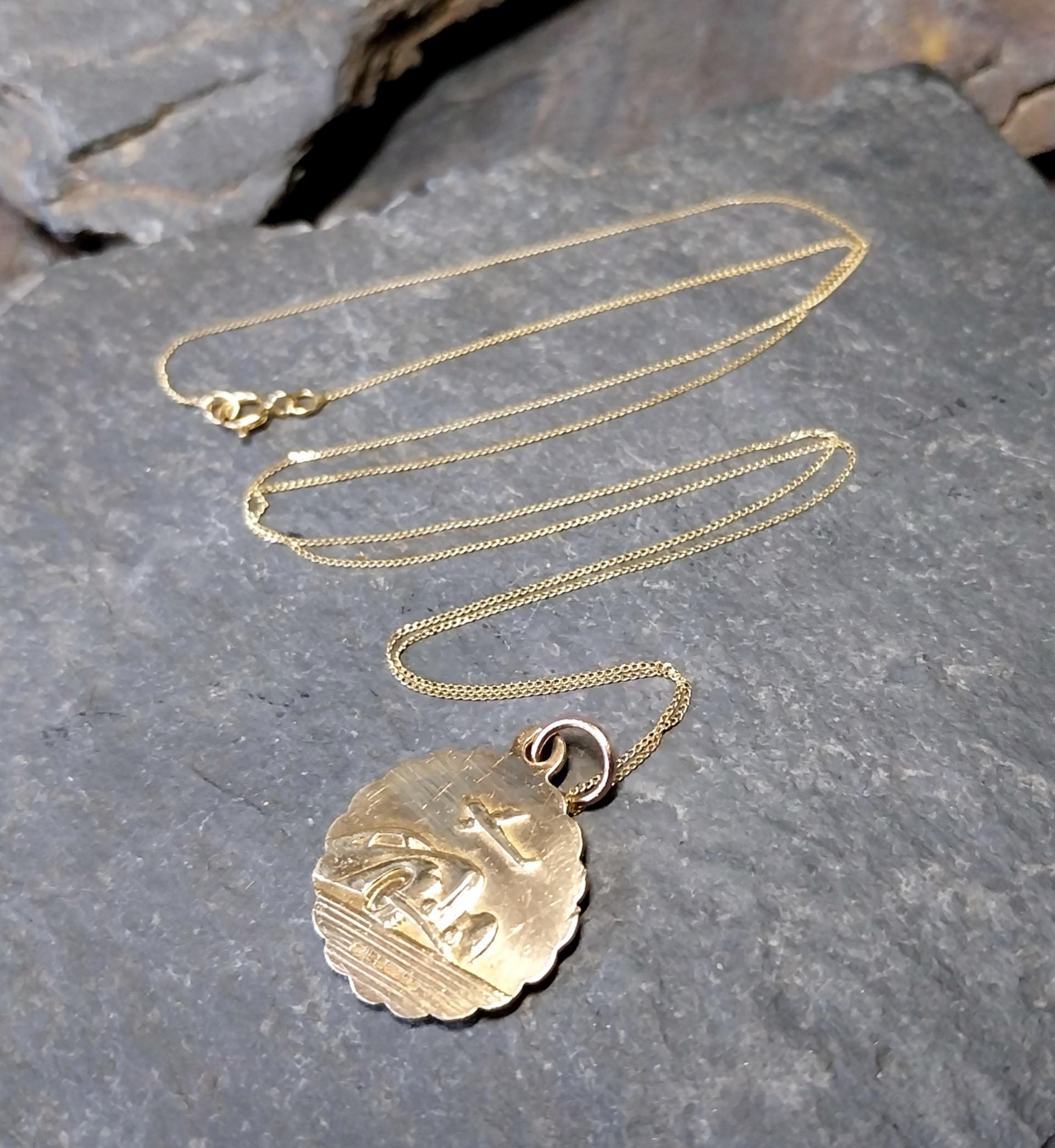 9ct Gold Georg Jensen St Christopher Necklace Pendant - Double Sided on 20" Chain - 4.4g