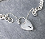 GEORG JENSEN Silver Link Bracelet with Heart Clasp Padlock - 17.9g