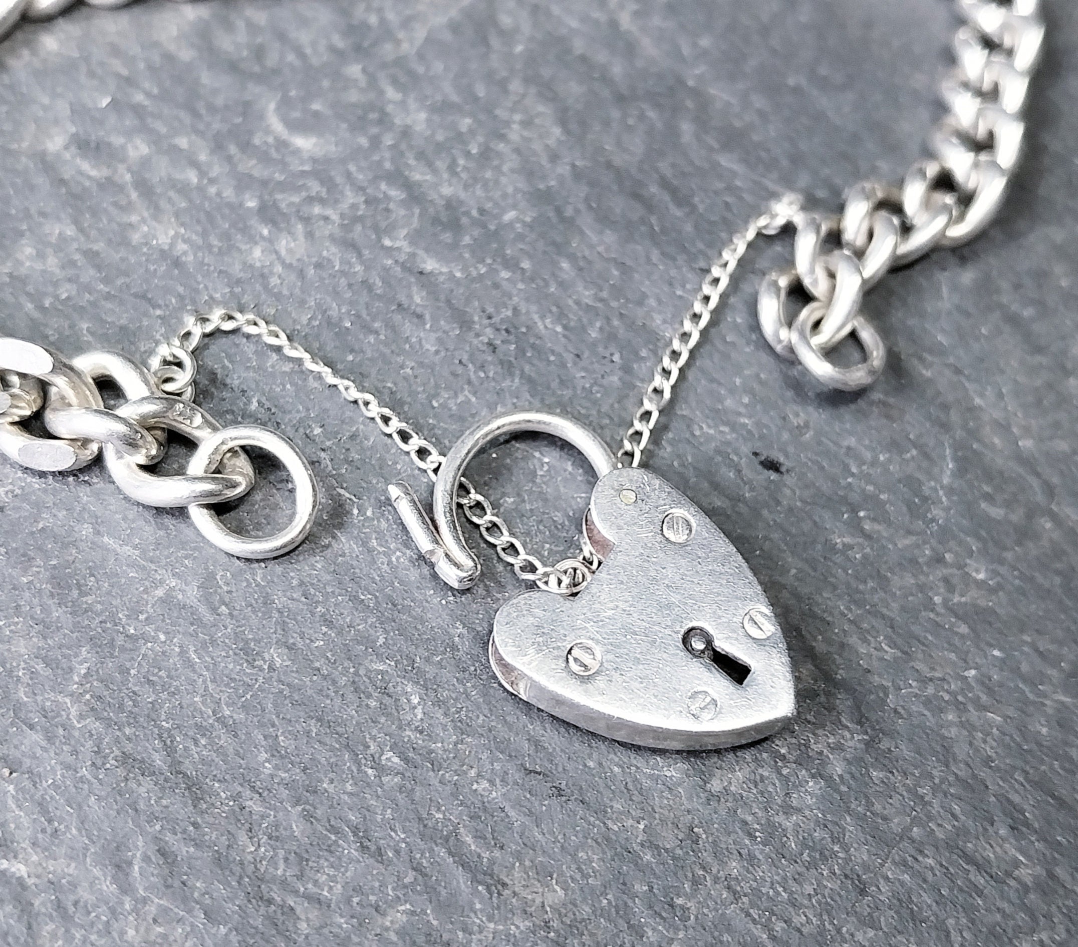 GEORG JENSEN Silver Link Bracelet with Heart Clasp Padlock - 17.9g