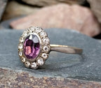 Vintage 9ct Gold & Silver Amethyst Ring - Art Deco with paste stones - Size uk U (us 10) - 2.6g
