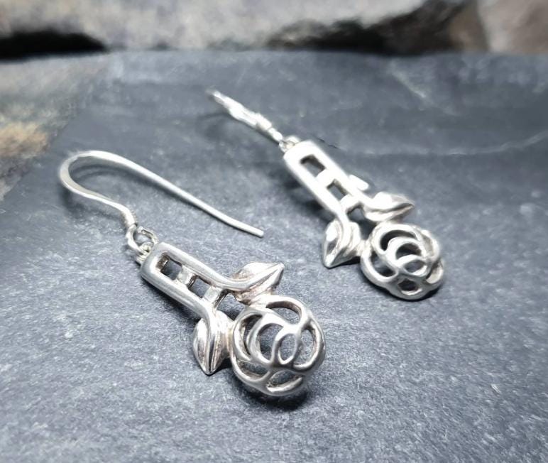 Kit Heath Sterling Silver Dangle Earrings - Rose Drop - 3.2g