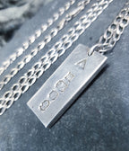 Heavy Silver INGOT PENDANT 1977 on Curb Chain Necklace - 24" Long Fully Hallmarked - 26g