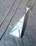 Sterling Silver Vintage Blue MOP Necklace Pendant Drop - with 16" chain - 6.1g