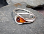 Vintage AMBER Sterling Silver Ring - Lily - uk size O (7.25) - 2.2g