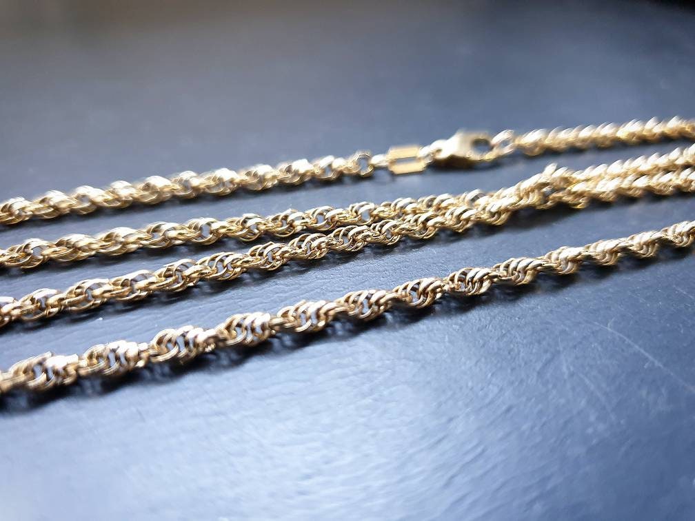 Vintage 9ct GOLD Rolo Belcher Triple Link Chain Necklace, 18" - 6.6g