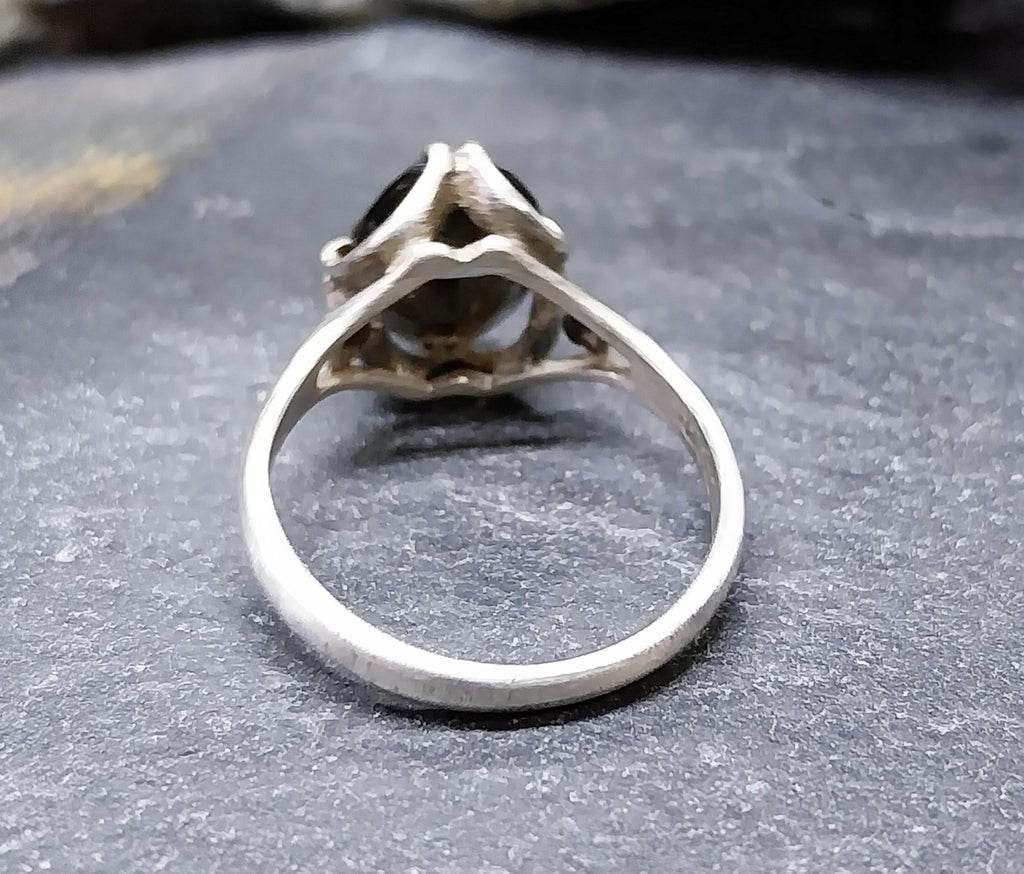 Vintage SILVER RING with Smoky Quartz - uk size L (us 5.75) - 2.2g