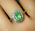 Vintage 9ct Gold Tourmaline Paste Stone Ring - Art Deco - Size uk V (us 10.5) - 2.8g