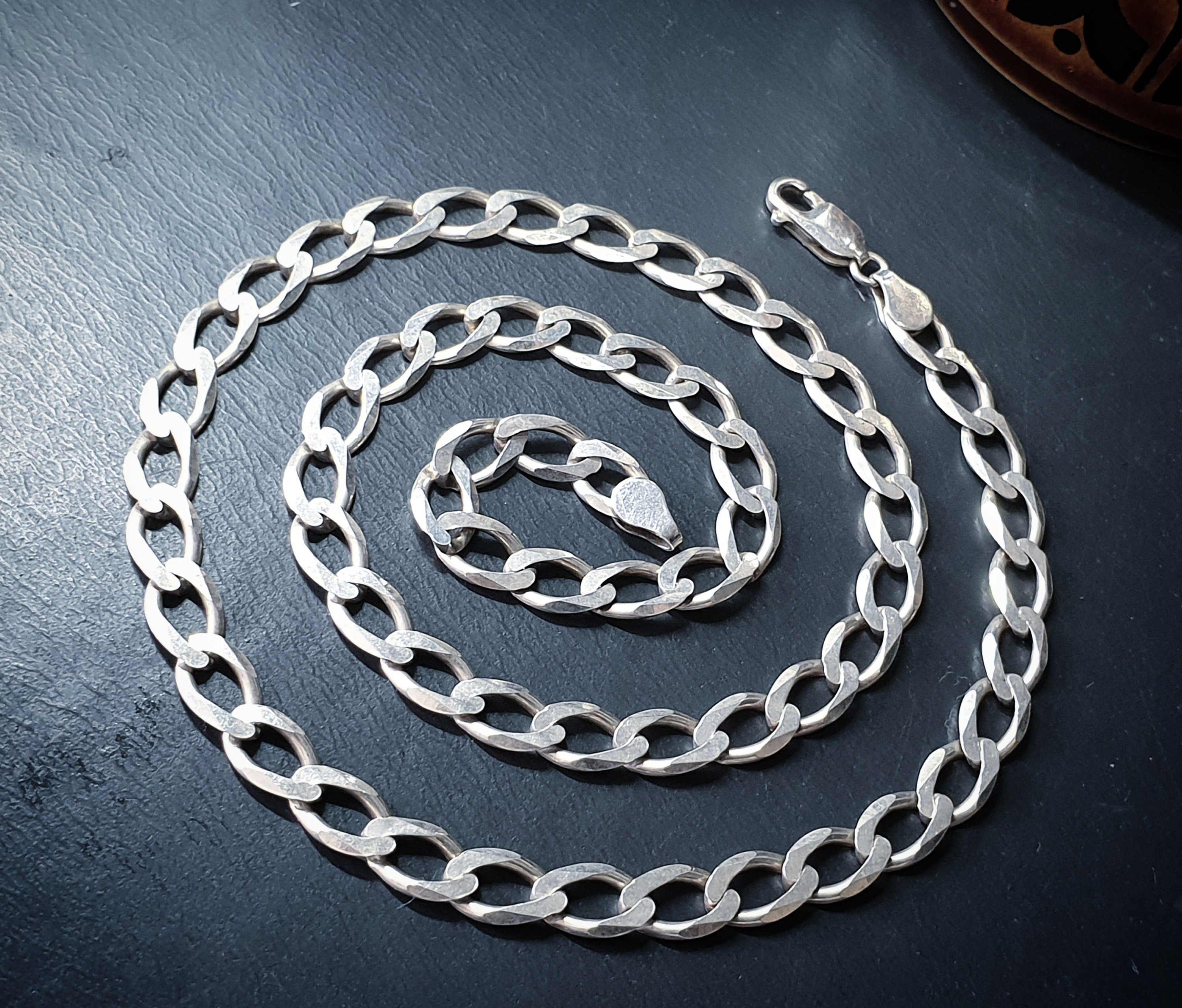 STERLING SILVER Flat Curb Chain Necklace - 20" Long Fully Hallmarked - 20.4g
